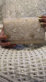 BEIGE CHIKANKARI CLUTCH