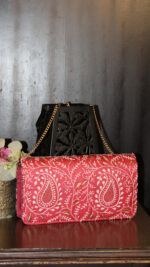 CRIMSON RED CHIKANKARI CLUTCH - Image 2