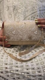 BEIGE CHIKANKARI CLUTCH - Image 2