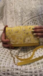 YELLOW CHIKANKARI CLUTCH - Image 2
