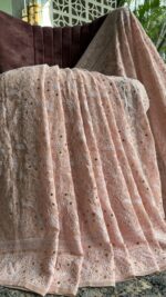 PEACH PURE & PREMIUM GEORGETTE CHIKANKARI & MUKAISH SAREE & BLOUSE - Image 2