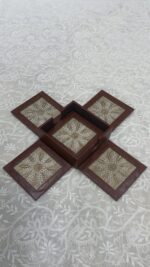 BEIGE CHIKANKARI LEATHER COASTER - Image 2