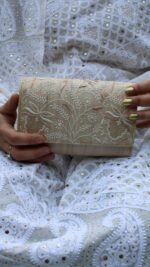 BEIGE CHIKANKARI CLUTCH