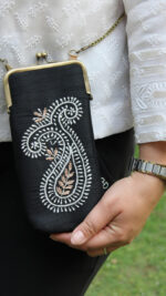 BLACK CHIKANKARI MOBILE POUCH - Image 2