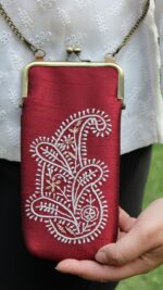 MAROON CHIKANKARI MOBILE POUCH - Image 2