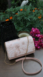 PEACHISH PINK CHIKANKARI CLUTCH - Image 2