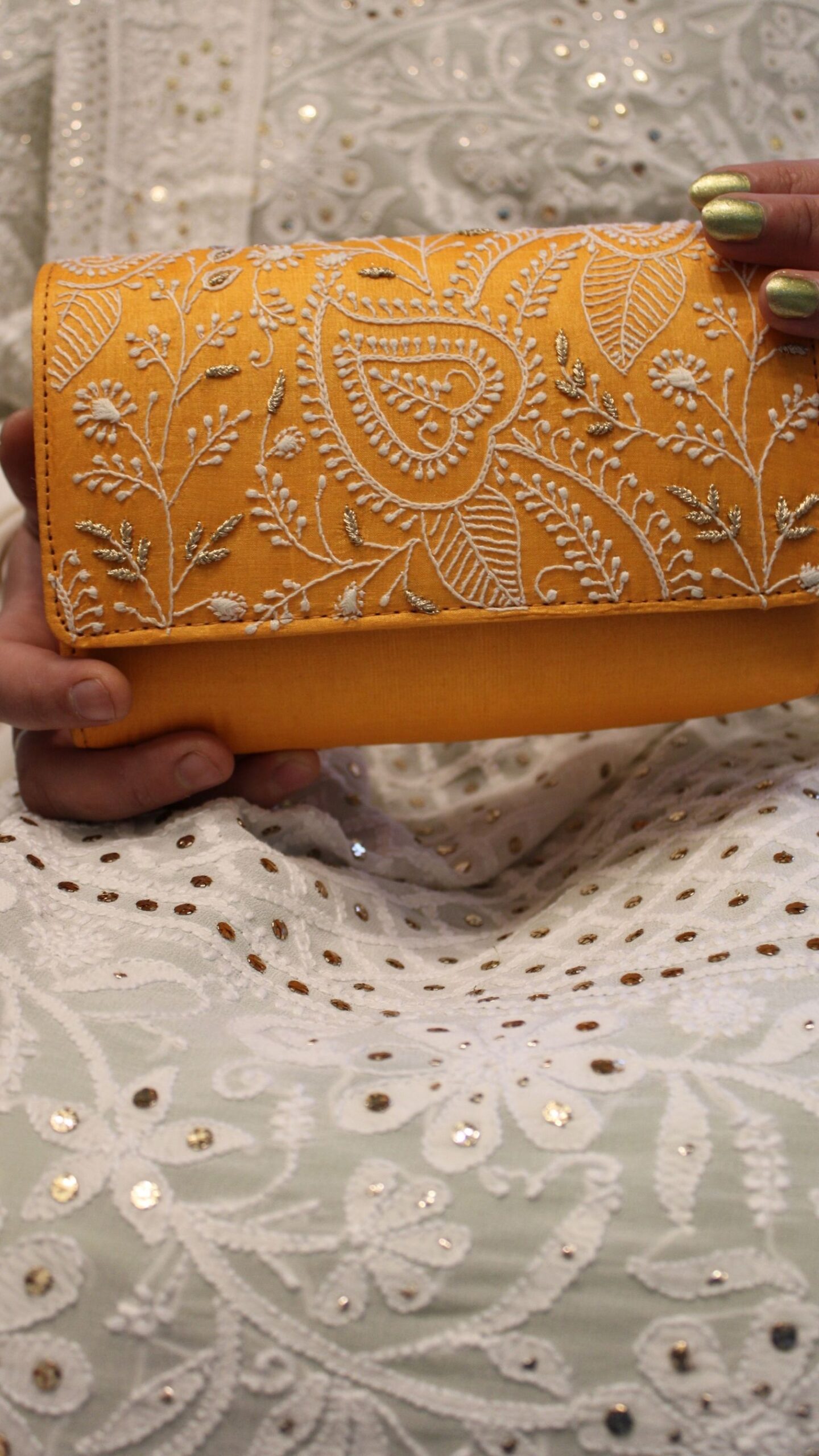 23 TANGERINE CHIKANKARI CLUTCH - Image 1