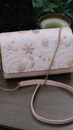 PEACHISH PINK CHIKANKARI CLUTCH - Image 3