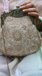 CHAMPAGNE CHIKANKARI CLUTCH - Image 2