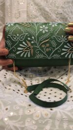 BOTTLE GREEN CHIKANKARI CLUTCH - Image 2