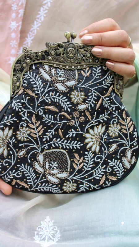 black chikankari clutch