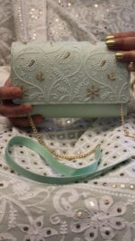 SAGE GREEN CHIKANKARI CLUTCH - Image 2