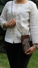 BRONZE CHIKANKARI MOBILE POUCH