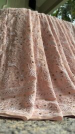 PEACH PURE & PREMIUM GEORGETTE CHIKANKARI & MUKAISH SAREE & BLOUSE - Image 3
