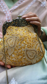 MUSTARD CHIKANKARI CLUTCH - Image 2