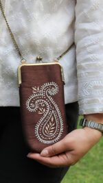 BRONZE CHIKANKARI MOBILE POUCH - Image 2