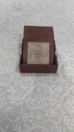 BEIGE CHIKANKARI LEATHER COASTER