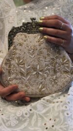 BEIGE CHIKANKARI CLUTCH
