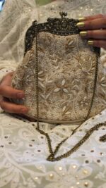 BEIGE CHIKANKARI CLUTCH - Image 2
