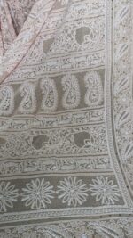 PEACH PURE & PREMIUM GEORGETTE CHIKANKARI & MUKAISH SAREE & BLOUSE - Image 4