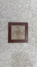 BEIGE CHIKANKARI LEATHER COASTER - Image 3