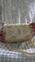 BUTTER YELLOW CHIKANKARI CLUTCH - Image 2
