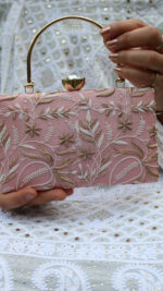 PINK CHIKANKARI CLUTCH - Image 2