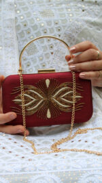 MAROON ZARDOZI & MUKAISH CLUTCH - Image 2