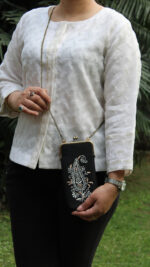BLACK CHIKANKARI MOBILE POUCH