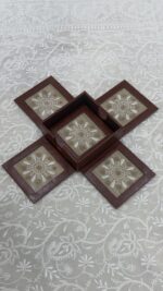 BEIGE CHIKANKARI LEATHER COASTER - Image 2