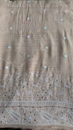 PEACH PURE & PREMIUM GEORGETTE CHIKANKARI & MUKAISH SAREE & BLOUSE - Image 6