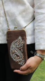 BRONZE CHIKANKARI MOBILE POUCH - Image 2