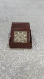 BEIGE CHIKANKARI LEATHER COASTER