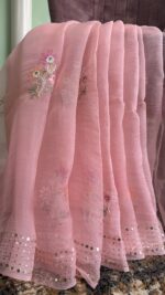 BLUSH PINK PURE & PREMIUM ORGANZA CHIKANKARI & MUKAISH SAREE & BLOUSE - Image 2