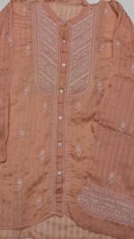 PEACH CHANDERI MUL CHIKANKARI CO-ORD SET - Image 4