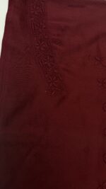 MAROON CHANDERI SILK CHIKANKARI MEN'S KURTA FABRIC - Image 4