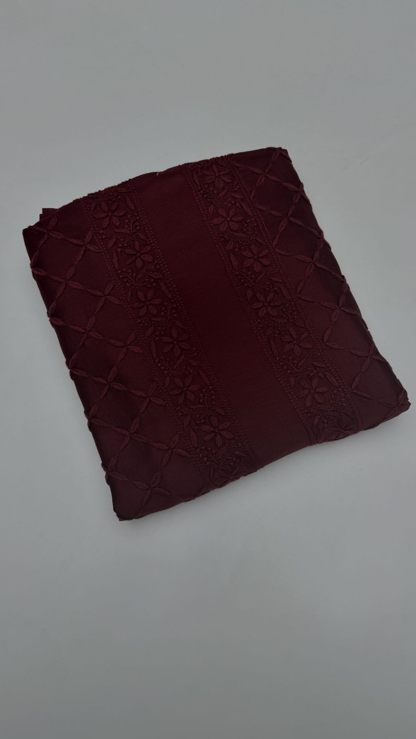 108 MAROON CHANDERI SILK CHIKANKARI MEN'S KURTA FABRIC - Image 1