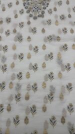 Dyeable Chanderi Silk Chikankari Mukaish Kurta Dupatta Fabric Set - Image 5