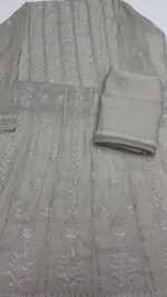 DYEABLE PURE & PREMIUM SILVER TISSUE CHIKANKARI & MUKAISH ANARKALI & DUPATTA SET - Image 6