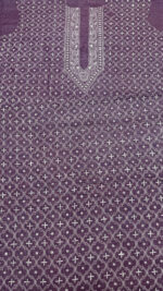 LAVENDER PURE & PREMIUM MONGA SILK CHIKANKARI MEN'S KURTA FABRIC - Image 4