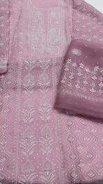 DUSTY LAVENDER PURE & PREMIUM ORGANZA CHIKANKARI KURTA & DUPATTA SET - Image 6