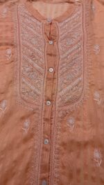 PEACH CHANDERI MUL CHIKANKARI CO-ORD SET - Image 2
