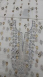 Dyeable Chanderi Silk Chikankari Mukaish Kurta Dupatta Fabric Set - Image 7