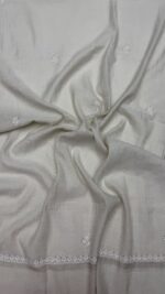 DYEABLE PURE & PREMIUM SILVER TISSUE CHIKANKARI & MUKAISH ANARKALI & DUPATTA SET - Image 2