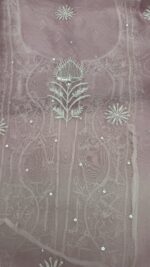 DUSTY LAVENDER PURE & PREMIUM ORGANZA CHIKANKARI KURTA & DUPATTA SET - Image 7