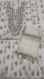 Dyeable Chanderi Silk Chikankari Mukaish Kurta Dupatta Fabric Set - Image 6