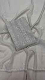 DYEABLE PURE & PREMIUM SILVER TISSUE CHIKANKARI & MUKAISH ANARKALI & DUPATTA SET