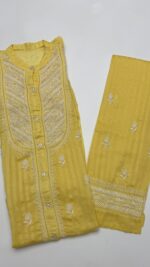 YELLOW CHANDERI MUL CHIKANKARI CO-ORD SET