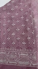 DUSTY LAVENDER PURE & PREMIUM ORGANZA CHIKANKARI KURTA & DUPATTA SET - Image 4