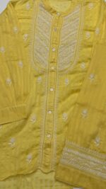 YELLOW CHANDERI MUL CHIKANKARI CO-ORD SET - Image 4